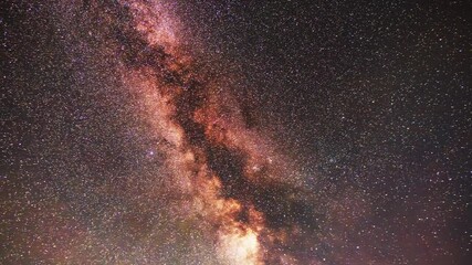 Canvas Print - beautiful night sky time lapse with milky way galaxy on dark sky. starry night background.