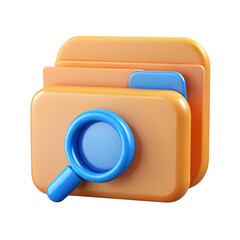 Poster - 3d rendered file search icon stack of folders with magnifying glass isolated on transparent background