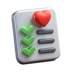 Leinwandbilder - 3d rendered checklist icon with heart and checkmarks isolated on transparent background