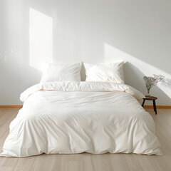 Wall Mural - Off-White Bedding on a Double Bed in a Minimalist Room