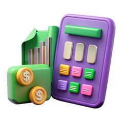 Poster - 3d rendered financial calculator and growth chart isolated on transparent background