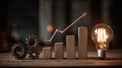 Poster - Business innovation layout with light bulb, gears, and upward performance chart