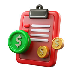 Poster - 3d rendered invoice with dollar coins isolated on transparent background