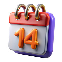 Leinwandbilder - 3d rendered february 14th calendar icon isolated on transparent background
