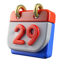 Leinwandbilder - 3d rendered calendar icon day 29 isolated on transparent background