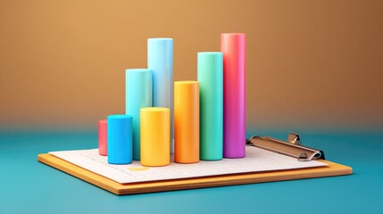 Poster - Growth bar graph with colorful segments representing quarterly progress on clipboard