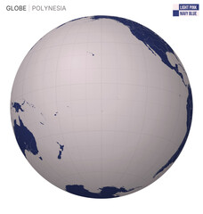 Poster - Vector Globe centered to Polynesia. Light Pink Navy Blue palette. World map with meridians, parallels, countries, rivers and lakes. Awesome vector illustration.