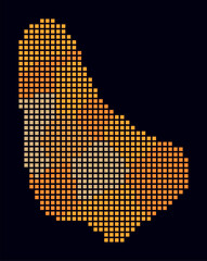 Poster - Barbados dotted map. Digital style map of the country on a dark background. Barbados shape with square dots. Colored dots style. Large size squares. Vibrant vector illustration.