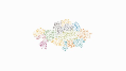Poster - Kazakhstan dotted animation. Shape of the country build of pulsating colored dots. Small size circle blocks. Digital style map on white background. Abstract video.
