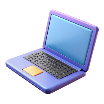 Stylized 3d render of a purple laptop computer with blank screen