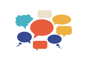 Poster - Collection of speech bubbles in blue orange and tan on white background