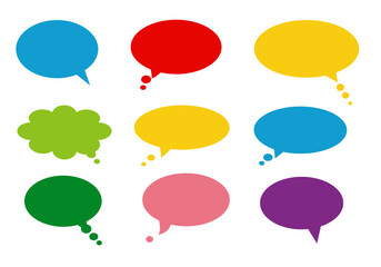 Poster - Colorful speech bubbles in various shapes and colors arranged on a white background