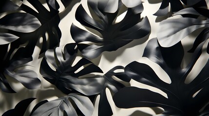 Wall Mural - Dark Tropical Monstera Leaves Pattern Background