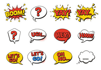 Poster - Comic book speech bubbles with expressions like Boom and Yay