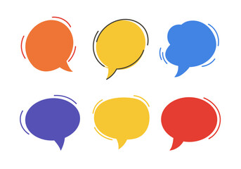 Poster - The image shows six speech bubbles in various colors and shapes arranged in two rows