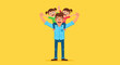 © Lucas - Happy family holding hands in a cartoon illustration