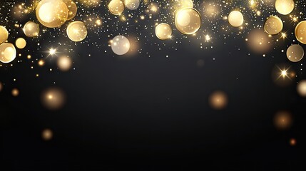 Golden glitter bokeh on a dark background.
