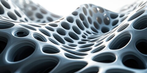 Poster - An abstract scene where 3D geometric patterns emerge from the canvas, creating an illusion of floating shapes and interlocking forms that interact with light and shadow t