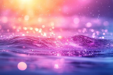 Poster - Waves of shimmering, ethereal liquid are illuminated by soft light, creating a magical, dreamlike underwater atmosphere with sparkling bokeh