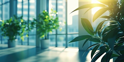 Poster - a modern meeting space with large windows and natural light, ideal for corporate professional backgrounds.