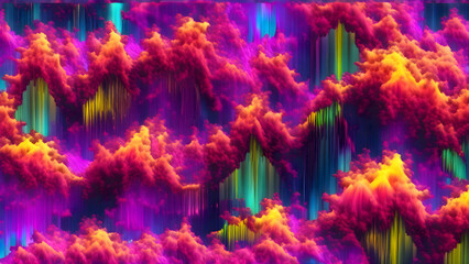 Aufkleber - Digital abstract background featuring a vivid and colorful blend of cloud-like shapes in an energetic and surreal composition