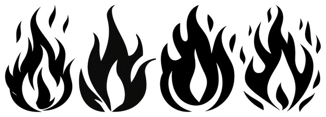 Poster - PNG Stylized black flame silhouettes, element set on transparent background