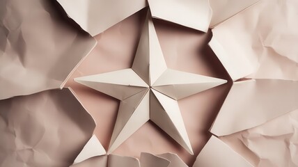 Poster - Dimensional paper star bursting through textured blush pink background layout
