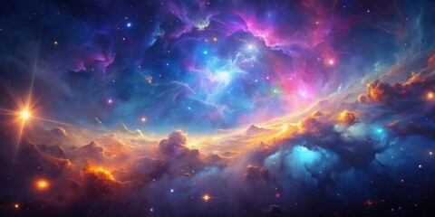 Wall Mural - a celestial tapestry of vivid nebulae and glowing stars across a dreamlike expanse