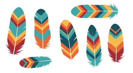 Set of Colorful, Geometrically Patterned Feathers