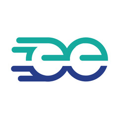 Poster - The image shows a flat logo design of an abstract letter ee in lowercase in aqua purple color that looks fast on a white background 