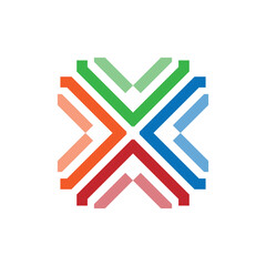 Poster - The image shows a flat logo design of an abstract letter X in various colors on a white background 