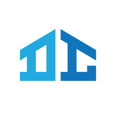 Poster - The image shows a flat monogram logo design of an initial letter DC in abstract house shape in blue color that looks clean and modern on a white background for real estate related purposes