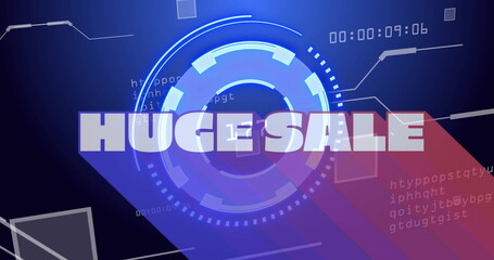 Poster - Showing HUGE SALE overlaying circular HUD on graphic template, with code snippets, timer digits