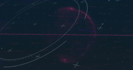 Aufkleber - Displaying pink waveform line spanning digital HUD display, with white arcs and plus-shaped markers