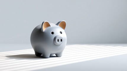 Poster - Cute and Modern Piggy Bank on a Bright Surface with Soft Shadows Representing Savings, Finances, and Financial Planning for Future Stability