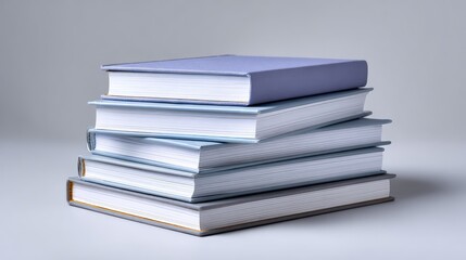 Poster - Stacked Books with Soft Covers in Blue and Grey Over a Minimalist Background Ideal for Reading, Education, Literature, and Knowledge-Themed Projects and Marketing Campaigns