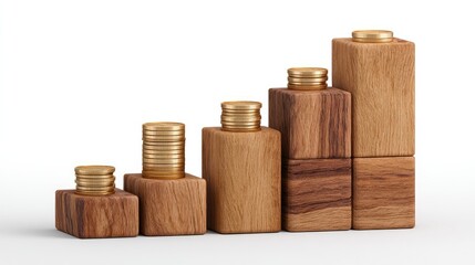 Poster - Wooden Blocks and Coins Representing Financial Growth and Investment Success, Ideal for Business, Finance, and Economic Themes in Stock Photography