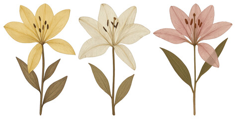 Poster - PNG Elegant floral botanical illustration, element set on transparent background