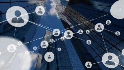 Poster - User node appearing over skyscraper view, forming linked circles and expanding network mesh