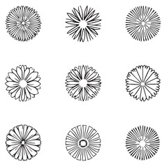 Poster - Collection of nine unique black and white circular abstract floral or starburst graphic designs