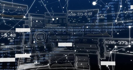  - After blueprint loading, data nodes and number streams animating with sliding bars showing flow