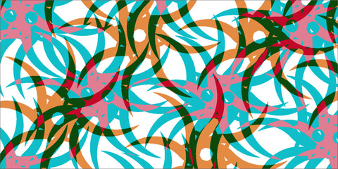 Poster - An artistic abstract pattern featuring overlapping circular motifs in vibrant turquoise, orange, and pink tones. Represents creativity, modern design, and colorful artistic expression.