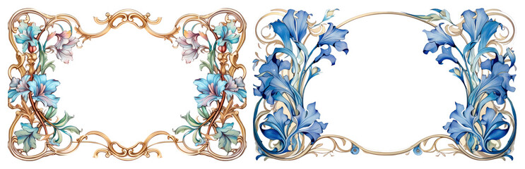 Poster - PNG Elegant floral decorative frames, element set on transparent background