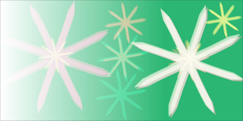 Poster - Abstract representation of colorful starburst shapes arranged on a vibrant gradient greenish background. Perfect for festive, artistic, or decorative themes.