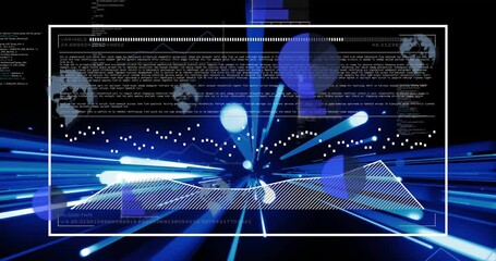 Poster - Upon start tunnel moving inward, overlay fading, code appearing, plane expanding visualizing data