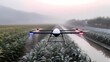 © nitiroj - Drone Spraying Pesticide Over Pineapple Field at Sunrise
