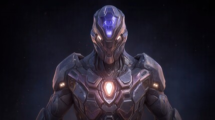 Poster - Close-up of a futuristic figure in dark armor.