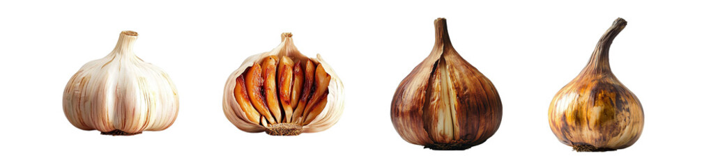 Poster - set of garlic bulbs, showing various stages of development. isolated on transparent background