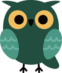 Green Owl with Big Eyes and Wavy Wings cartoon illustration simple design cute animal art graphic vector icon logo mascot