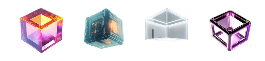 Fototapete - set of abstract, colorful cube design isolated on transparent background
